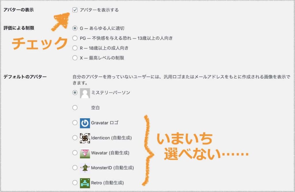 WordPressでアバター設定