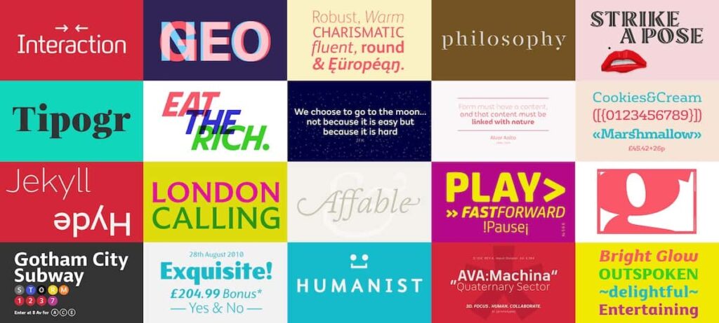 Affinityに無料ダウンロードできるThe Fontsmith Collectionの例