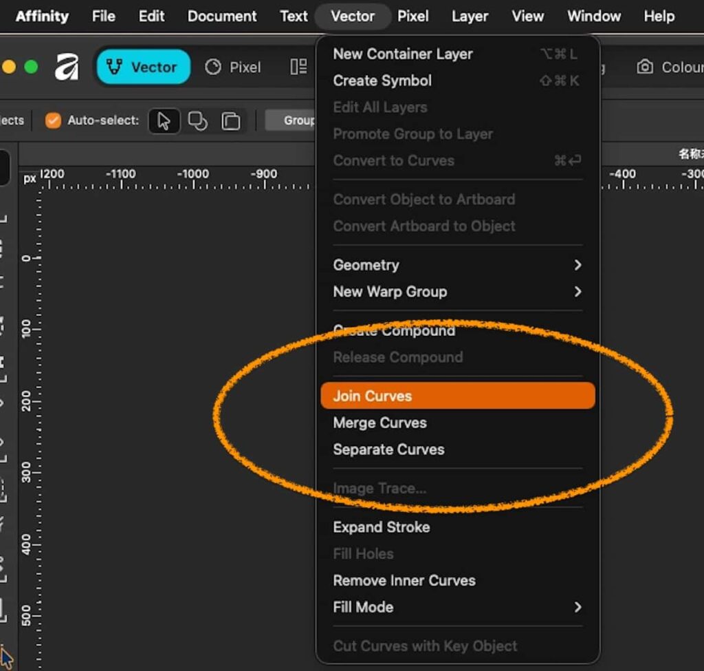 英語版『Affinity』のメニュー
